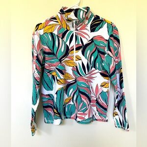 T by Talbots 1/4 Zip Active Top ~ Tropical Print - Size Small Petite ~ NWOT